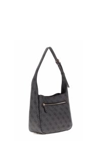 Borsa a spalla grigia con un motivo testurizzato, una tracolla singola e una tasca anteriore con zip. Realizzata in materiale durevole con accenti cuciti.
