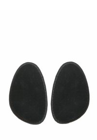 Semelles noires avec une surface lisse et perforée, et une forme arrondie, conçues pour le confort. Les bords présentent un discret détail de surpiqure marron.