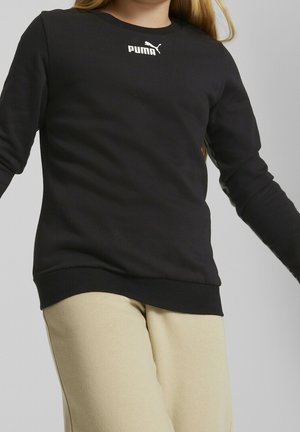 Sort langærmet sweatshirt lavet af bomuldsblanding med hvidt "PUMA"-logo på brystet og ribkant i kanten for en tætsiddende pasform.