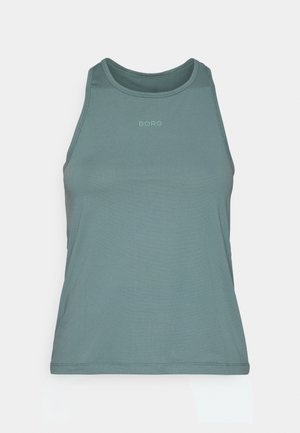 Light teal sleeveless athletic top made from stretchy fabric. Features a round neckline and small embossed "BORG" logo in the center.