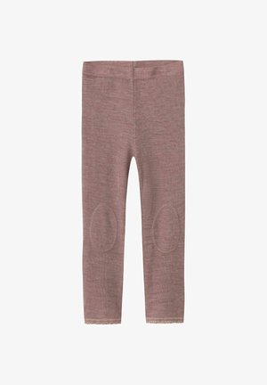 Leggings in zachte mauve stof met een gestructureerde afwerking. Beschikt over kniestukken en een gegolfde zoom. Strakke pasvorm, boven de enkel.
