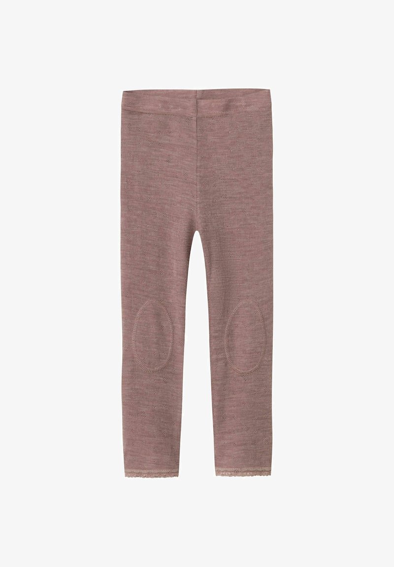Leggings in zachte mauve stof met een gestructureerde afwerking. Beschikt over kniestukken en een gegolfde zoom. Strakke pasvorm, boven de enkel.