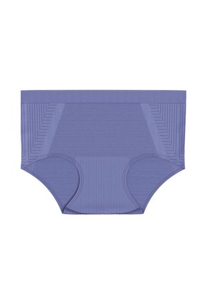 Lavender boyshort underwear made of ribbed fabric with a seamless design and textured panels along the sides for added detail.
