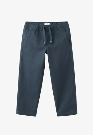 Pantaloni in cotone blu navy con coulisse elastica in vita, cordino regolabile, tasche laterali e taglio a gamba dritta.