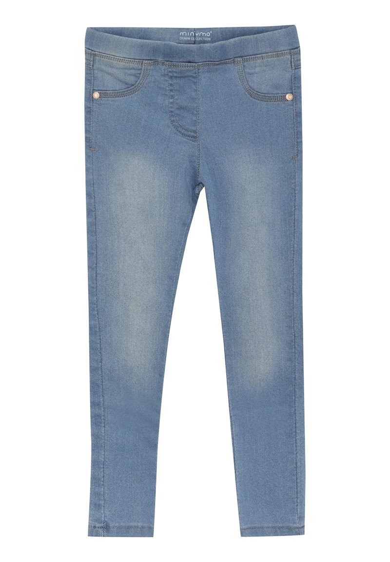 Világoskék farmer leggings sima textúrával, elülső zsebekkel és finom kopással. Pöttyös díszítéssel és gombos részletekkel ellátva.