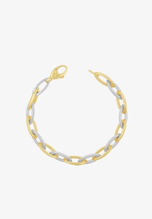 Bracciale in oro e argento con maglie ovali intrecciate, finitura testurizzata e chiusura sicura a moschettone.