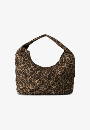 Borsa a tracolla imbottita con stampa leopardata, dal design curvo e morbido, dotata di una tracolla allungata, chiusura con zip e tessuto testurizzato.