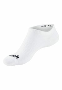 White ankle sock made of textured fabric with a cuffed top, featuring a black logo on the toe area. Size indicated as 39-42.