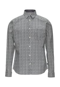 Langarmhemd in Weiß und Marineblau mit einem kleinen Blumenmuster, Kragen und glattem Stoff in regular Fit.