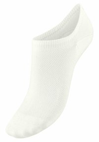 White ankle sock made of soft, textured fabric. Features a low cut design and reinforced toe for durability.