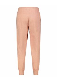 Light pink sweatpants with a casual design, elastic waistband, side pockets, and ribbed cuffs. Made from soft, textured fabric.