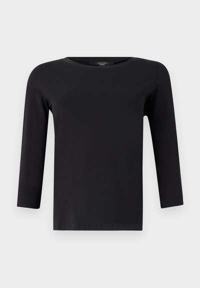 Black long-sleeve casual top made of soft cotton. Features a round neckline and straight hem, with fitted sleeves and no visible patterns or accents.