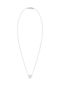 Sølv halskæde med en delikat kæde og en cirkulær knude ved midten. Glat overflade, minimalistisk design uden yderligere udsmykninger.