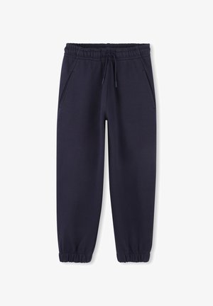 Marineblauwe sweatpants van katoen, met een elastische tailleband met trekkoord, twee zijzakken en elastische boorden.