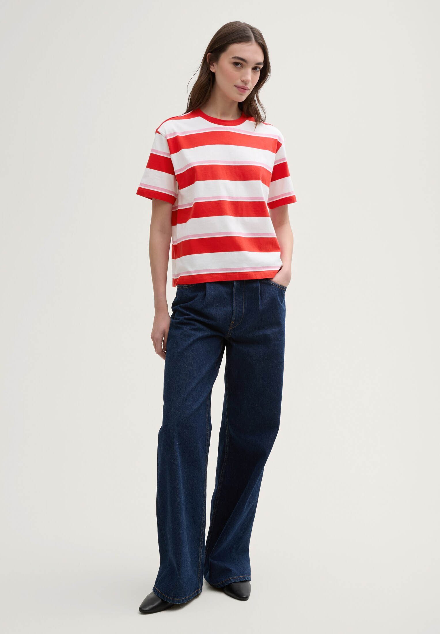 売れ筋商品|||トム テイラー デニム Tシャツ レディース トップス STRIPED BOXY  - Print T-shirt - white red pink stripe TOM TAILOR DENIM STRIPED BOXY - Print T-shirt - white red