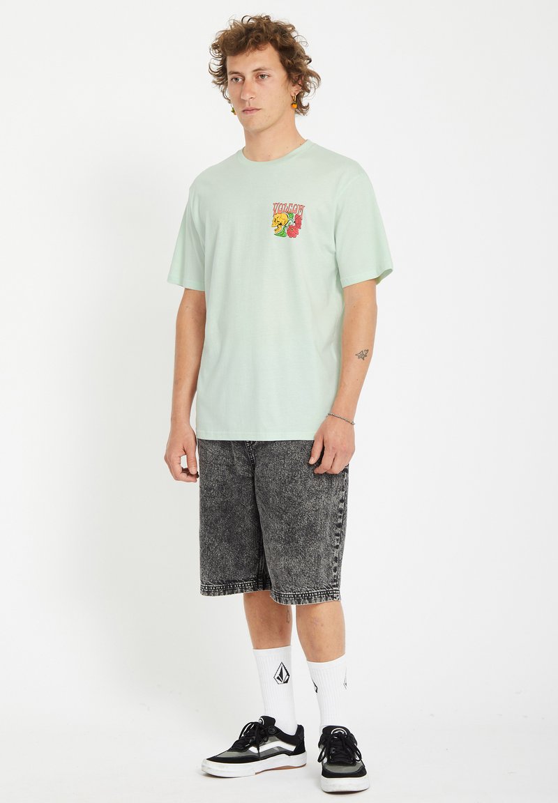 T-Shirt Homme Volcom - Bleu, Coton, Logo Imprimé - Taille S (Très Bon État Occasion)