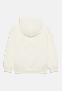 Felpa crema con cappuccio, dal tocco morbido. Presenta polsini e orlo elasticizzati, e un design classico del cappuccio. Nessun logo o motivo visibile.
