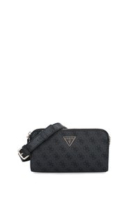 Borsa nera con zip, realizzata in materiale testurizzato, con un badge logo, tracolla regolabile e un motivo goffrato sottile.