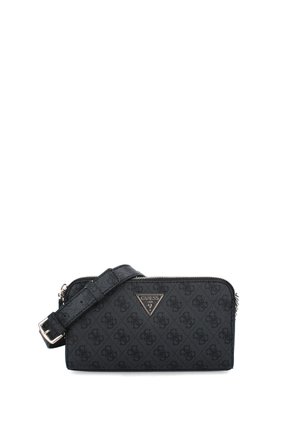 Borsa nera con zip, realizzata in materiale testurizzato, con un badge logo, tracolla regolabile e un motivo goffrato sottile.