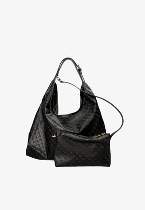 Borsa a tracolla nera con motivo, dotata di un pouchettino zip removibile abbinato, caratterizzata da due manici e dettagli in hardware color oro.