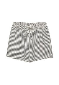 Krótki spodenki w paski w kolorze granatowym i białym, z elastycznym pasem i sznurkiem do wiązania. Wykonane z lekkiego materiału o gładkiej fakturze.