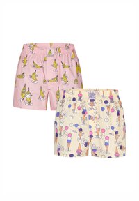 Set aus zwei Boxershorts: eine pinkfarbene mit Bananenmotiv, die andere cremefarben mit Eiswaffel-Muster; elastischer Bund, Baumwollmaterial, verspieltes Design.