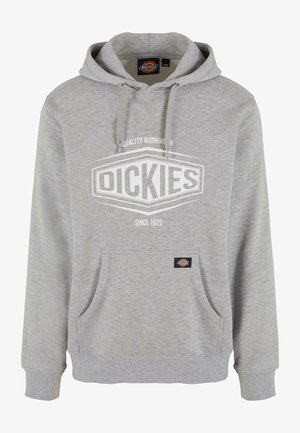 Sivi dukserica s prednjim kengurudžepom, kapuljačom s vezicom i velikim bijelim logotipom koji sadrži "DICKIES" i "SINCE 1922" na prsima.
