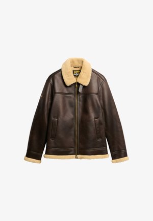 Superdry & Co AVIATOR - Chaqueta de cuero sintético - dark brown