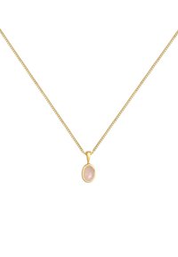 Guld kædedesignet med en oval lyserød sten vedhæng, glat tekstur og minimalistisk design med en poleret finish.