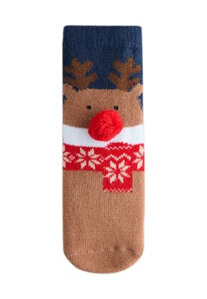 Kojinės - brown navy reindeer