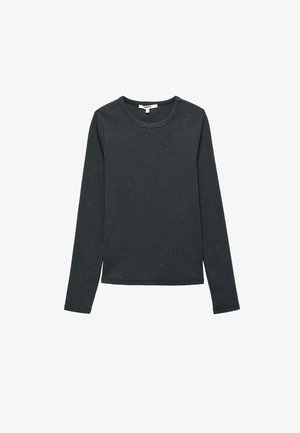 Langärmliges Shirt in Dunkelgrau, aus weichem Rippstoff. Verfügt über einen Rundhalsausschnitt und einen geraden Saum ohne sichtbare Muster oder Akzente.