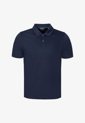 Polo bleu marine à manches courtes avec une patte de boutonnage à deux boutons et un col classique, étiqueté Ted Baker.