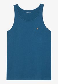 Canottiera blu realizzata in un tessuto morbido, con scollatura arrotondata e un piccolo logo dell'aquila dorata sul lato sinistro del petto.