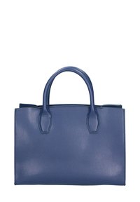 Sac à main en cuir bleu marine avec une texture lisse, de forme rectangulaire, doté de deux anses courtes et d'un design minimaliste. Pas d'accents matériels visibles.