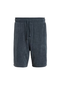 Donkergrijze terrycloth shorts met een elastische tailleband, verstelbare trekkoord en zijnaad. Zachte structuur, knielange stijl.