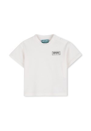 Witte T-shirt met korte mouwen gemaakt van katoen met een ronde hals. Voorzien van een zwart KENZO Paris logo-badge op de linkerborst en drukknoopdetail.