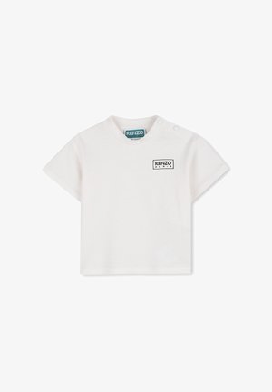 Witte T-shirt met korte mouwen gemaakt van katoen met een ronde hals. Voorzien van een zwart KENZO Paris logo-badge op de linkerborst en drukknoopdetail.