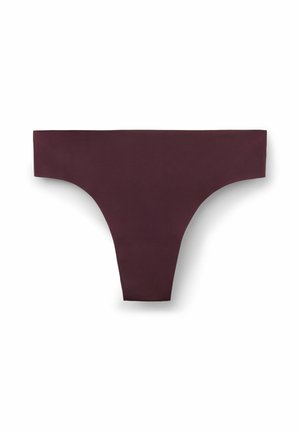 Bordeaux thongonderbroek met een gladde, matte afwerking, voorzien van een lage tailleband en een minimalistisch ontwerp. Geen zichtbare patronen of versieringen.