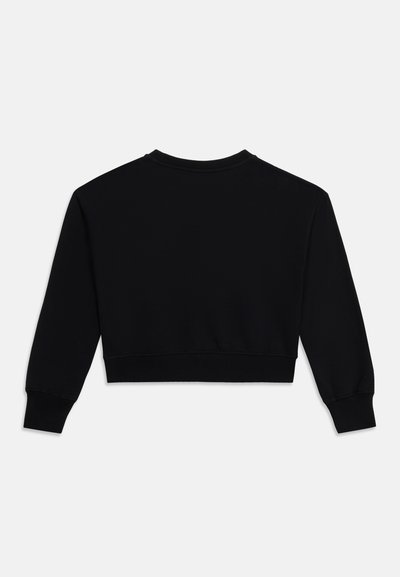 Μαύρο cropped φούτερ με μακριά μανίκια, ριμπ μανσέτες και τελείωμα, εμφανίζεται από πίσω σε απλό ανοιχτό φόντο.