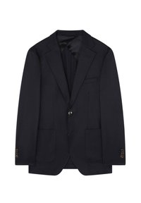 Blazer de marinero hecho de una tela texturizada, que cuenta con dos bolsillos delanteros, un cierre de botón único y solapas con muescas con detalles de costura sutiles.