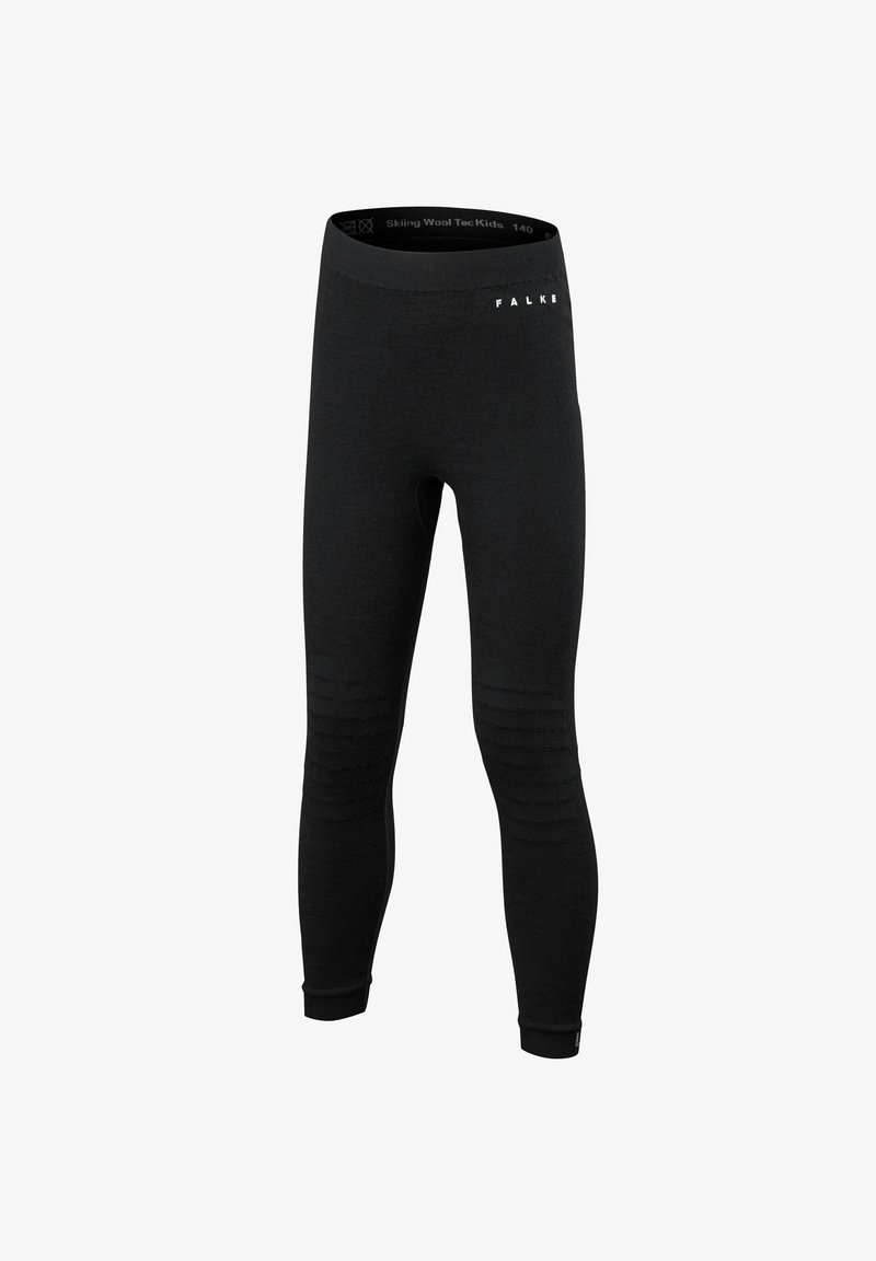 Czarne termiczne legginsy wykonane z wełny, o dopasowanym kroju, z teksturowaną wstawką, elastycznym paskiem w talii oraz logo marki na górze.