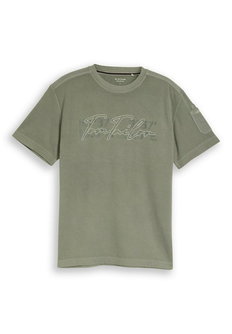 TOM TAILOR Maglietta Basic Uomo Con Piccola Stampa – Girocollo In Cotone – Collezione BE PART Sostenibile