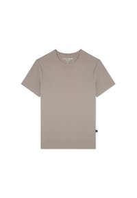 Jasno taupe krótki rękaw t-shirt wykonany z gładkiej bawełny, z okrągłym dekoltem i małą metką logo po boku.