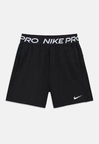 Μαύρα σορτς Nike Pro με ελαστική μέση που φέρει το λευκό κείμενο "NIKE PRO", πλαϊνές τσέπες και μικρό λευκό λογότυπο Nike swoosh.