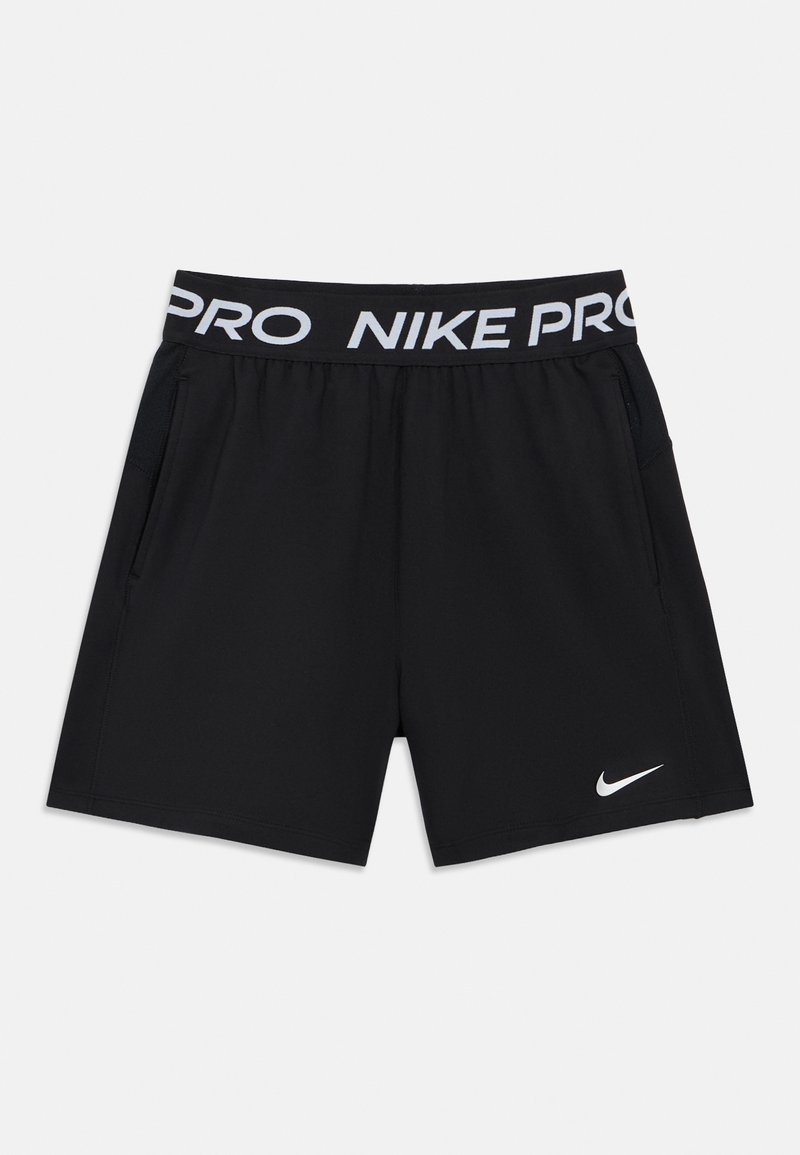 Μαύρα σορτς Nike Pro με ελαστική μέση που φέρει το λευκό κείμενο "NIKE PRO", πλαϊνές τσέπες και μικρό λευκό λογότυπο Nike swoosh.