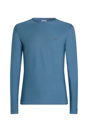 Lange mouwen blouse van lichtblauwe stof, met een ronde halslijn en een klein logo op de borst. Glad oppervlak met een aansluitende pasvorm.