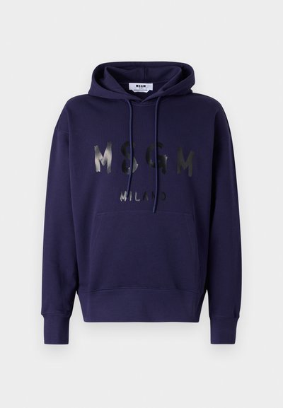 Felpa navy realizzata in misto cotone, con tasca frontale a marsupio, coulisse e stampa del logo riflettente "MSGM MILANO" sul petto.
