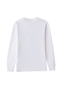 Langarm-weißes Baumwoll-T-Shirt mit Rundhalsauschnitt und weicher Textur, ohne sichtbare Muster oder Hardware-Details.