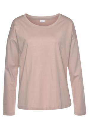 Long-sleeve shirt in light pink, made of soft cotton. Features a round neckline and relaxed fit with straight hem and minimal stitching detail.