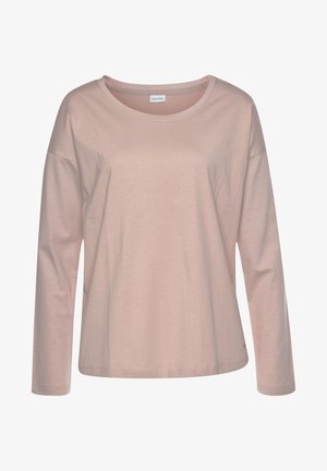 Long-sleeve shirt in light pink, made of soft cotton. Features a round neckline and relaxed fit with straight hem and minimal stitching detail.